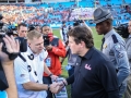 December 29, 2018: Virginia head coach Bronco Mendenhall and South Carolina coach Will Muschamp after NCAA football action between the South Carolina Gamecocks and the Virginia Cavilers at Bank of America Stadium in Charlotte, NC. Jonathan Huff/CSM