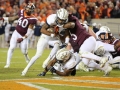October 25, 2018: Georgia Tech Yellow Jackets quarterback Tobias Oliver (8) runs into the end zone during NCAA football action between the Georgia Tech Yellow Jackets and the Virginia Tech Hokies at Lane Stadium in Blacksburg, VA. Jonathan Huff/CSM