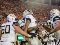 October 25, 2018: Georgia Tech Yellow Jackets quarterback Tobias Oliver (8) celebrates a touchdown in the first half during NCAA football action between the Georgia Tech Yellow Jackets and the Virginia Tech Hokies at Lane Stadium in Blacksburg, VA. Jonathan Huff/CSM