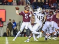 October 25, 2018: Virginia Tech Hokies quarterback Ryan Willis (5) get the throw out before Georgia Tech defenders can get to him during NCAA football action between the Georgia Tech Yellow Jackets and the Virginia Tech Hokies at Lane Stadium in Blacksburg, VA. Jonathan Huff/CSM
