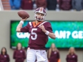 December 1, 2018: Virginia Tech Hokies defensive back Bryce Watts (5) looks for a receiver downfield during NCAA football action between the Marshall Thundering Herd and the Virginia Tech Hokies at Lane Stadium in Blacksburg, VA. Jonathan Huff/CSM