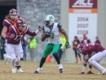 December 1, 2018: Marshall Thundering Herd wide receiver Obi Obialo (7) tires to break free of Tech defenders after a first down, during NCAA football action between the Marshall Thundering Herd and the Virginia Tech Hokies at Lane Stadium in Blacksburg, VA. Jonathan Huff/CSM