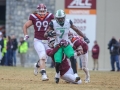 December 1, 2018: Marshall Thundering Herd wide receiver Obi Obialo (7) tires to break free of Tech defenders after a first down, during NCAA football action between the Marshall Thundering Herd and the Virginia Tech Hokies at Lane Stadium in Blacksburg, VA. Jonathan Huff/CSM