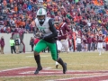 December 1, 2018: Marshall Thundering Herd tight end Xavier Gaines (11) catches a touchdown pass in the fourth quarter during NCAA football action between the Marshall Thundering Herd and the Virginia Tech Hokies at Lane Stadium in Blacksburg, VA. Jonathan Huff/CSM