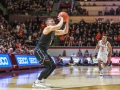 March 8, 2019: Miami (Fl) Hurricanes guard Dejan Vasiljevic (1) shoots for three during NCAA basketball action between the Miami (Fl) Hurricanes and the Virginia Tech Hokies at Cassell Coliseum Blacksburg, VA. Virginia Tech defeats Miami (Fl) 84 -70.  Jonathan Huff/CSM