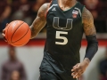 March 8, 2019: Miami (Fl) Hurricanes guard Zach Johnson (5) brings the ball up court during NCAA basketball action between the Miami (Fl) Hurricanes and the Virginia Tech Hokies at Cassell Coliseum Blacksburg, VA. Virginia Tech defeats Miami (Fl) 84 -70.  Jonathan Huff/CSM