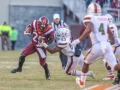 November 17, 2018: Virginia Tech Hokies running back Steven Peoples (25) tries to break free of the Miami defense during NCAA football action between the Miami Hurricanes and the Virginia Tech Hokies at Lane Stadium in Blacksburg, VA. Jonathan Huff/CSM