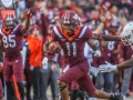 November 17, 2018: Virginia Tech Hokies wide receiver Tre Turner (11) catches a touchdown pass in the first half during NCAA football action between the Miami Hurricanes and the Virginia Tech Hokies at Lane Stadium in Blacksburg, VA. Jonathan Huff/CSM