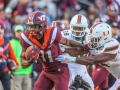 November 17, 2018: Virginia Tech Hokies wide receiver Tre Turner (11) catches a touchdown pass in the first half during NCAA football action between the Miami Hurricanes and the Virginia Tech Hokies at Lane Stadium in Blacksburg, VA. Jonathan Huff/CSM