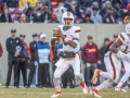 November 17, 2018: Miami Hurricanes quarterback N'Kosi Perry (5) looks for a receiver downfield during NCAA football action between the Miami Hurricanes and the Virginia Tech Hokies at Lane Stadium in Blacksburg, VA. Jonathan Huff/CSM