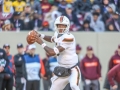 November 17, 2018: Miami Hurricanes quarterback N'Kosi Perry (5) looks for a receiver downfield during NCAA football action between the Miami Hurricanes and the Virginia Tech Hokies at Lane Stadium in Blacksburg, VA. Jonathan Huff/CSM