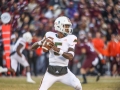 November 17, 2018: Miami Hurricanes quarterback N'Kosi Perry (5) looks for a receiver downfield during NCAA football action between the Miami Hurricanes and the Virginia Tech Hokies at Lane Stadium in Blacksburg, VA. Jonathan Huff/CSM