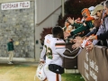 November 17, 2018: Miami Hurricanes running back Trayone Gray (32) celebrates the Miami victory after NCAA football action between the Miami Hurricanes and the Virginia Tech Hokies at Lane Stadium in Blacksburg, VA. Jonathan Huff/CSM