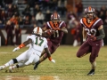 November 17, 2018: Virginia Tech Hokies wide receiver Tre Turner (11) tries to break free of Miami defenders during NCAA football action between the Miami Hurricanes and the Virginia Tech Hokies at Lane Stadium in Blacksburg, VA. Jonathan Huff/CSM