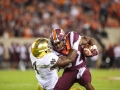 October 6, 2018: Notre Dame Fighting Irish linebacker Te'von Coney (40) tackles Virginia Tech Hokies running back Steven Peoples (32) for a lose during NCAA football action between the Notre Dame Fighting Irish and the Virginia Tech Hokies at Lane Stadium in Blacksburg, VA. Jonathan Huff/CSM