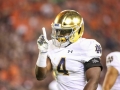 October 6, 2018: Notre Dame Fighting Irish linebacker Te'von Coney (40) celebrates tackling Virginia Tech Hokies running back Steven Peoples (32) for a lose during NCAA football action between the Notre Dame Fighting Irish and the Virginia Tech Hokies at Lane Stadium in Blacksburg, VA. Jonathan Huff/CSM