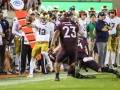October 6, 2018: Notre Dame Fighting Irish quarterback Ian Book (12) reaches for a first down during NCAA football action between the Notre Dame Fighting Irish and the Virginia Tech Hokies at Lane Stadium in Blacksburg, VA. Jonathan Huff/CSM