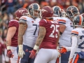 November 23, 2018: Virginia Tech Hokies defensive lineman Ricky Walker (25) and Virginia Cavaliers offensive lineman Marcus Applefield (71) face-off after a heated play during NCAA football action between the Virginia Cavaliers and the Virginia Tech Hokies at Lane Stadium in Blacksburg, VA. Jonathan Huff/CSM
