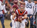 November 23, 2018: Virginia Tech Hokies linebacker Dax Hollifield (4) runs out of a pile with a recovered Cavaliers fumble during NCAA football action between the Virginia Cavaliers and the Virginia Tech Hokies at Lane Stadium in Blacksburg, VA. Jonathan Huff/CSM