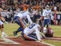 November 23, 2018: Virginia Tech Hokies running back Steven Peoples (32) fumbles the football into the end zone; Which is picked up for a touchdown by Virginia Tech Hokies wide receiver Hezekiah Grimsley (6) during NCAA football action between the Virginia Cavaliers and the Virginia Tech Hokies at Lane Stadium in Blacksburg, VA. Jonathan Huff/CSM