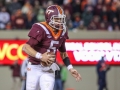 November 23, 2018: Virginia Tech Hokies quarterback Ryan Willis (5) escapes out of the backfield during NCAA football action between the Virginia Cavaliers and the Virginia Tech Hokies at Lane Stadium in Blacksburg, VA. Jonathan Huff/CSM