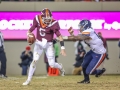 November 23, 2018: Virginia Tech Hokies quarterback Ryan Willis (5) tries escapes out of the backfield during NCAA football action between the Virginia Cavaliers and the Virginia Tech Hokies at Lane Stadium in Blacksburg, VA. Jonathan Huff/CSM
