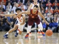 January 15, 2019: Virginia Cavaliers guard Kihei Clark (0) attempts to still the ball from Virginia Tech Hokies guard Justin Robinson (5) sets up for a jump shot during NCAA basketball action between the Virginia Cavaliers and the Virginia Tech Hokies at John Paul Jones Arena Charlottesville, VA. Jonathan Huff/CSM