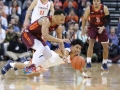 January 15, 2019: Virginia Cavaliers guard Kihei Clark (0) attempts to still the ball from Virginia Tech Hokies guard Justin Robinson (5) sets up for a jump shot during NCAA basketball action between the Virginia Cavaliers and the Virginia Tech Hokies at John Paul Jones Arena Charlottesville, VA. Jonathan Huff/CSM