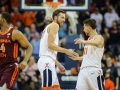 January 15, 2019: Virginia Cavaliers forward Jay Huff (30) and guard Ty Jerome (11) celebrate a second half lead during NCAA basketball action between the Virginia Cavaliers and the Virginia Tech Hokies at John Paul Jones Arena Charlottesville, VA. Jonathan Huff/CSM