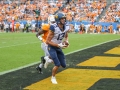 September 1, 2018: West Virginia Mountaineers wide receiver David Sills V (13) catches his first of two touchdowns during NCAA football action between the West Virginia Mountaineers and the Tennessee Volunteers at the Belk College Kickoff at Bank of America Stadium in Charlotte, NC. West Virginia defeated Tennessee 40-14. Jonathan Huff/CSM