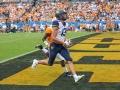 September 1, 2018: West Virginia Mountaineers wide receiver David Sills V (13) celebrates his first of two touchdowns during NCAA football action between the West Virginia Mountaineers and the Tennessee Volunteers at the Belk College Kickoff at Bank of America Stadium in Charlotte, NC. West Virginia defeated Tennessee 40-14. Jonathan Huff/CSM