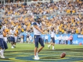 September 1, 2018: West Virginia Mountaineers wide receiver David Sills V (13) celebrates his second of two touchdowns during NCAA football action between the West Virginia Mountaineers and the Tennessee Volunteers at the Belk College Kickoff at Bank of America Stadium in Charlotte, NC. West Virginia defeated Tennessee 40-14. Jonathan Huff/CSM