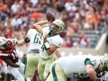 September 8, 2018: William & Mary Tribe quarterback Shon Mitchell (4) throws from the pocket while under pressure during NCAA football action between the William & Mary Tribe and the Virginia Tech Hokies at Lane Stadium in Blacksburg, VA. Jonathan Huff/CSM