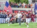 September 8, 2018: Virginia Tech is led on the field by Virginia Tech Hokies defensive back Caleb Farley (3), wide receiver Eric Kumah (25), and Head Coach Justin Fuente before NCAA football action between the William & Mary Tribe and the Virginia Tech Hokies at Lane Stadium in Blacksburg, VA. Jonathan Huff/CSM