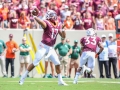 September 8, 2018: Virginia Tech Hokies quarterback Josh Jackson (17) throws for a first down during NCAA football action between the William & Mary Tribe and the Virginia Tech Hokies at Lane Stadium in Blacksburg, VA. Jonathan Huff/CSM