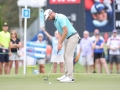 August 18, 2018: Corey Conners putts for birdie on the 9th green during the third round of the Wyndham Championship at Sedgefield Country Club in Greensboro, NC. Jonathan Huff/CSM