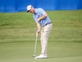 August 19, 2018:  David Hearn putts for eagle the 15th green during the third round of the Wyndham Championship at Sedgefield Country Club in Greensboro, NC. Jonathan Huff/CSM