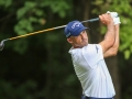 August 19, 2018: Jonathan Byrd tees off from the second tee during the final round of the Wyndham Championship at Sedgefield Country Club in Greensboro, NC. Jonathan Huff/CSM