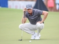 August 18, 2018: Harris English prepares to putt for birdie on the 9th green during the third round of the Wyndham Championship at Sedgefield Country Club in Greensboro, NC. Jonathan Huff/CSM