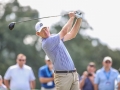 August 19, 2018: Brandt Snedeker watches his drive from the 18th tee during the third round of the Wyndham Championship at Sedgefield Country Club in Greensboro, NC. Jonathan Huff/CSM