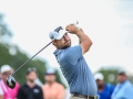 August 19, 2018: Ryan Moore watches his tee shot from the 18th tee box during the final round of the Wyndham Championship at Sedgefield Country Club in Greensboro, NC. Jonathan Huff/CSM
